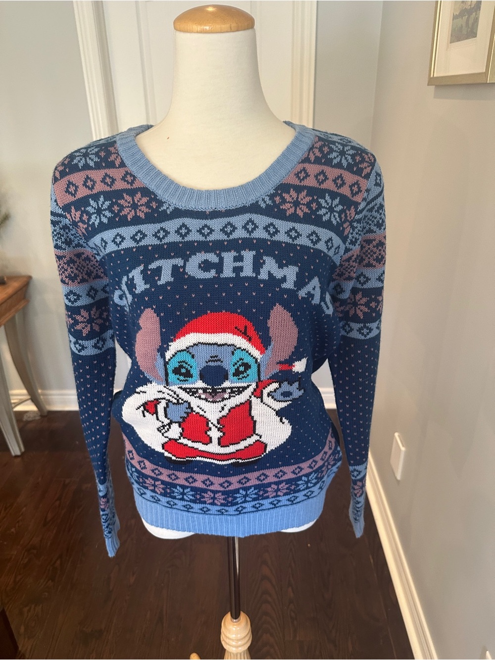 Disney Navy and Light Blue Stitchmas Holiday Sweater